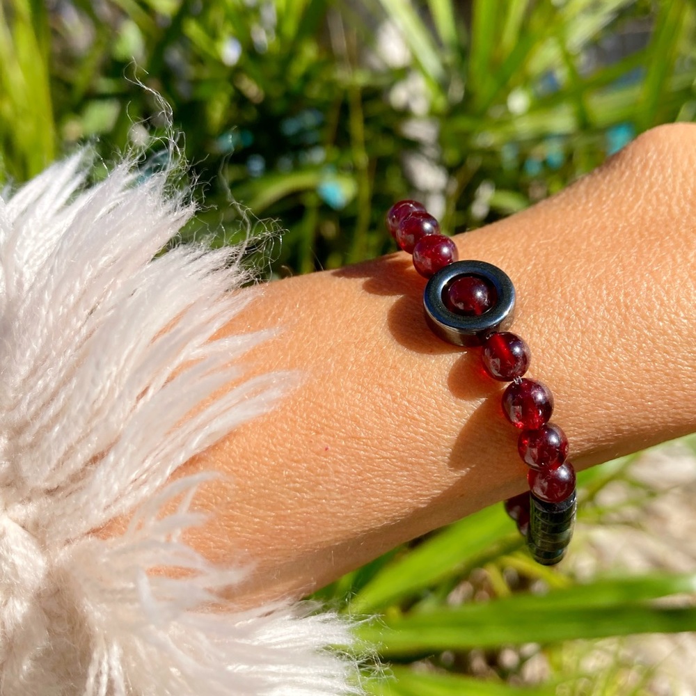 Garnet & Blue Tiger Eye Bracelet
